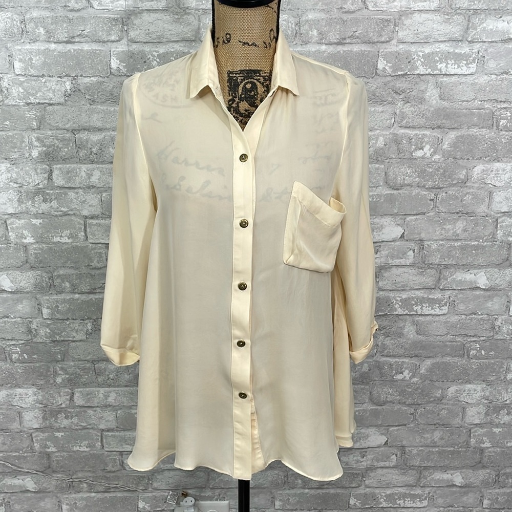 MYNE Cream Silk Sheer Blouse